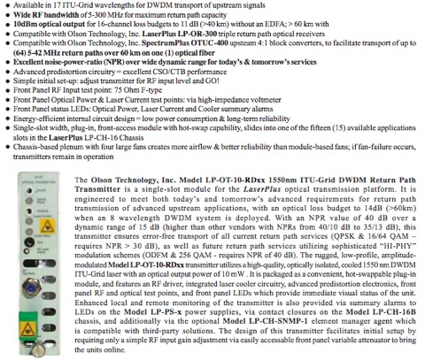 LP-OT-10-RDXX 1550nm DFB Return Path Receiver w/ DWDM